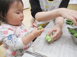 保育園で食育の時間を過ごす園児の写真